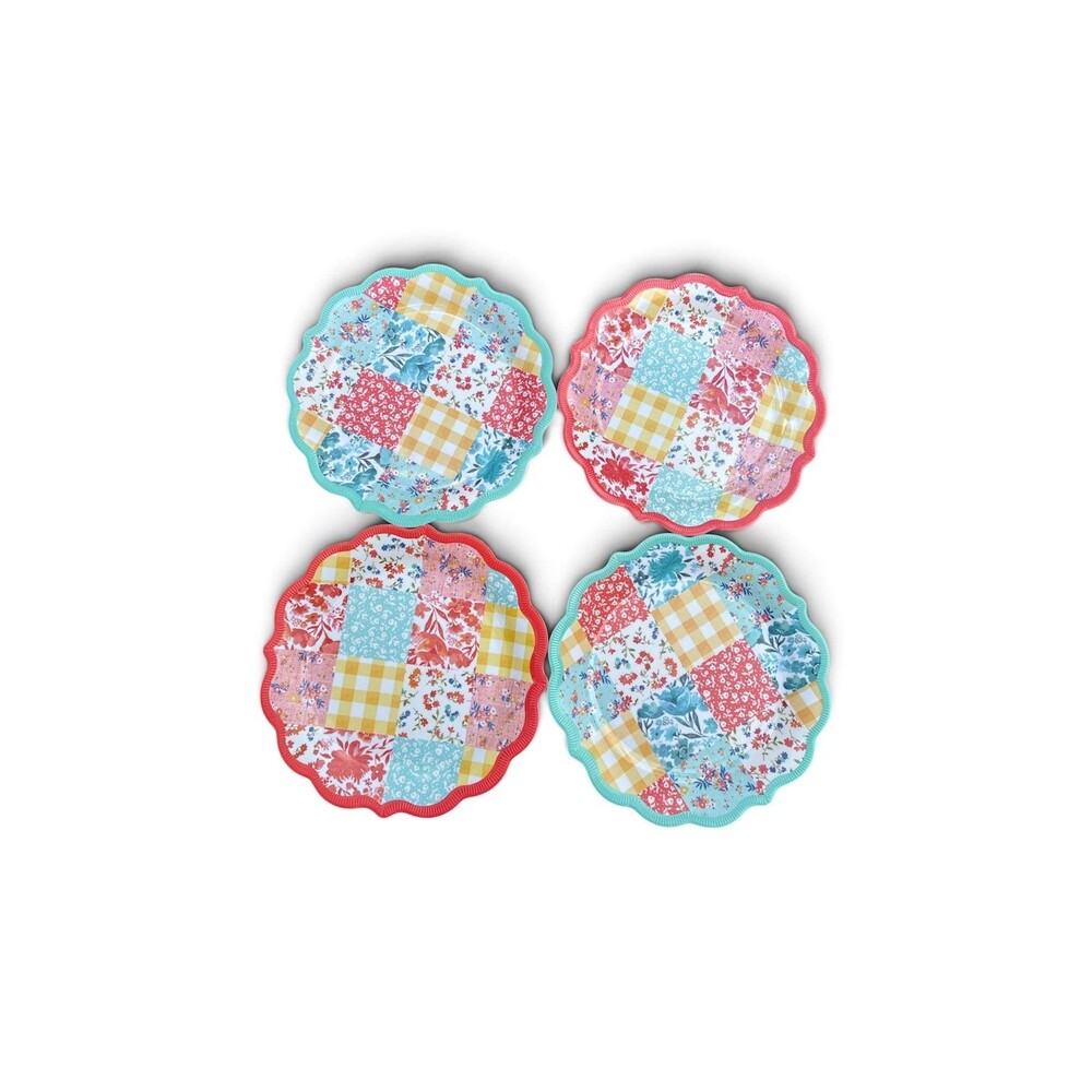 Pioneer Woman Patchwork Medley Melamine Dinner Plates Set Of 4 Teal & Coral